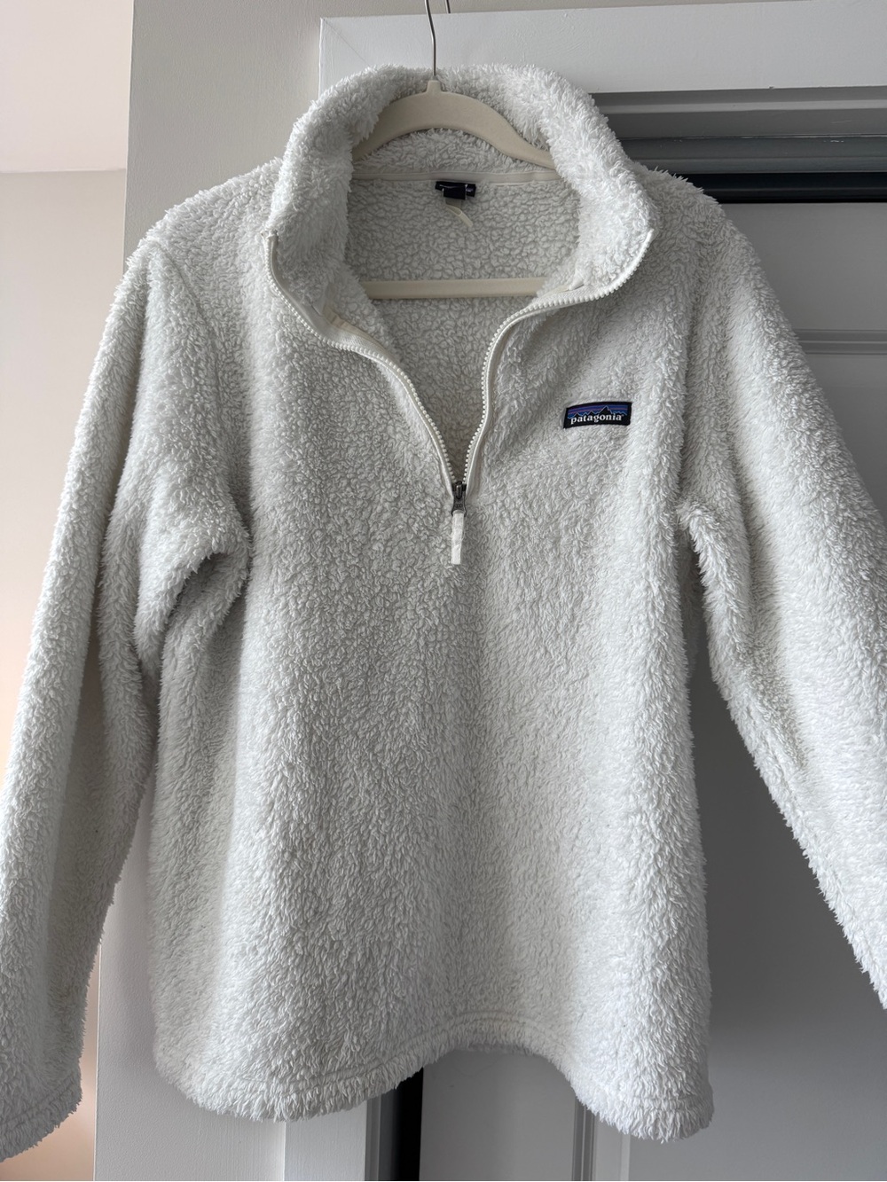 Patagonia Womens White Sherpa 1/4 Zip Pullover Mockneck Sweatshirt Size Large